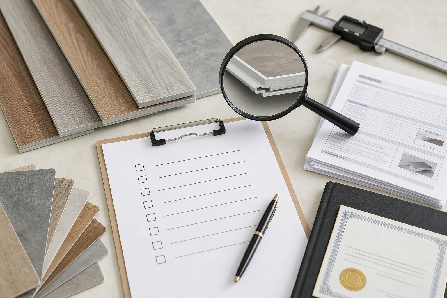 SPC flooring manufacturer selection checklist with samples and technical documents
